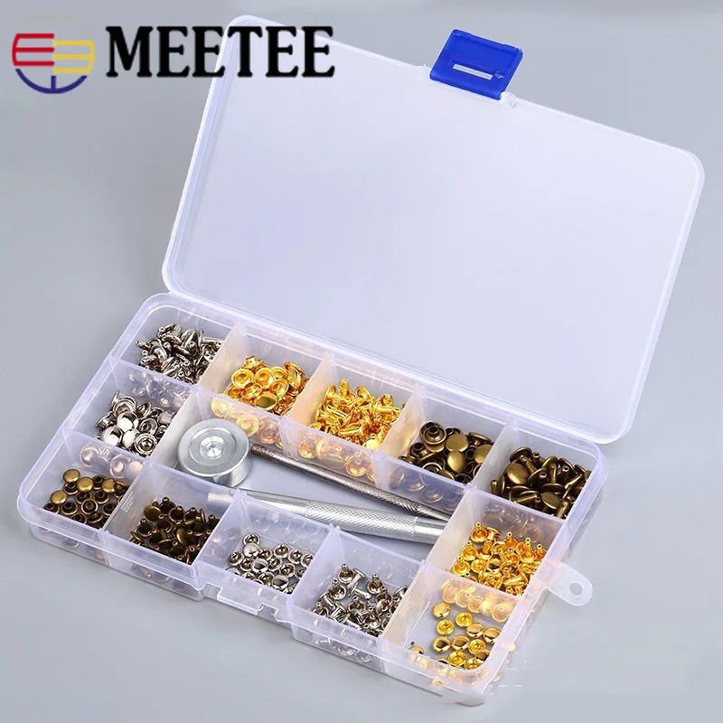 Meetee 1 комплект(180 шт) 6 мм+ 8 мм Металлические жемчужные заклепки двухсторонние заклепки пряжка+ Монтажные Инструменты Набор для работы с кожей аксессуары