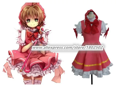 Cardcaptor Sakura Card Captor Косплей Костюм Kinomoto красное боевое платье полный