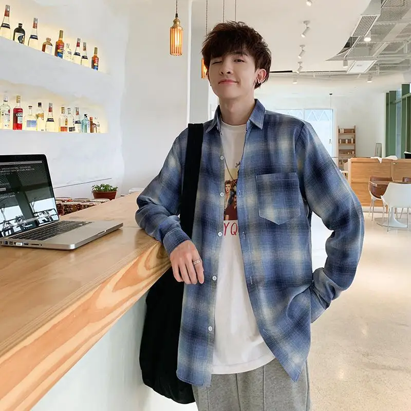 Весна осень фланелевая Мужская рубашка в клетку с длинным рукавом мужские теплые повседневные рубашки Британский хлопок мужская рубашка в клетку уличная одежда