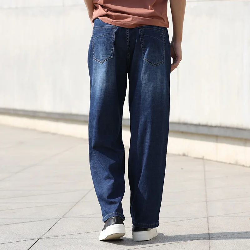 Summer Thin Section Men's Jeans Straight Large Size Loose Denim Trousers Blue Hip hop Leisure Streetwear Wide Leg Pants