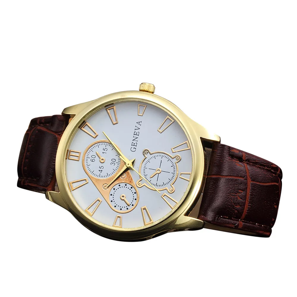Geneva часы мужские Ретро дизайн кожаный ремешок Аналоговый сплав кварцевые наручные часы роскошные механические часы для отдыха Relogio Masculino - Цвет: E