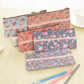 

20pcs/lot retro flower series Flat shape with zipper Large capacity and portable pencil bag