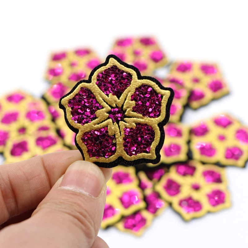 10pcs/lot Sequined petal Patch Iron On Sew On star Stickers for Clothes Jeans Appliques DIY