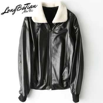 

Women's Spring Autumn Real Genuine Leather Jacket Women Clothes 2020 Wool Fur Collar Korean Sheepskin Coat LW