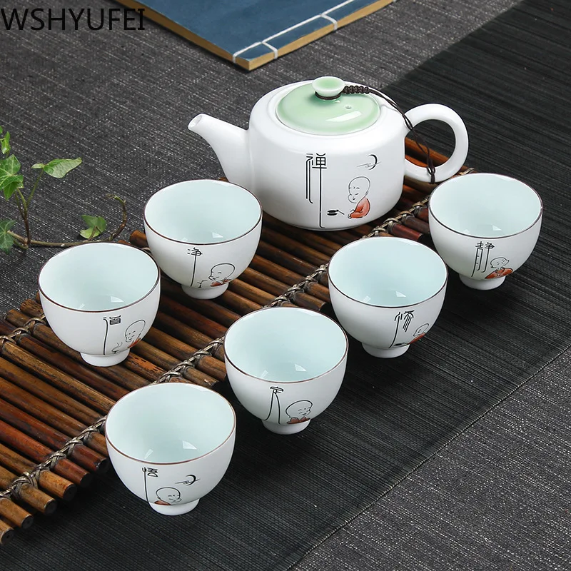 

New style White porcelain tea set Set Anti-scalding heat-resistant Kung Fu tea set teapot Household drinking utensils WSHYUFEI