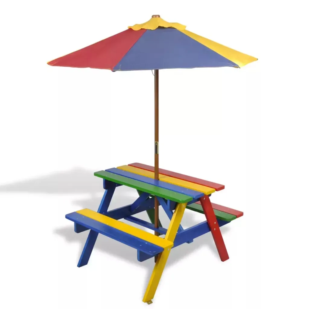 

VidaXL 2 In 1 Kids Picnic Table &Amp; Benches With Parasol In Four Colours 75 X 85 X 52 (L X W X H) Cm For Domestic Use