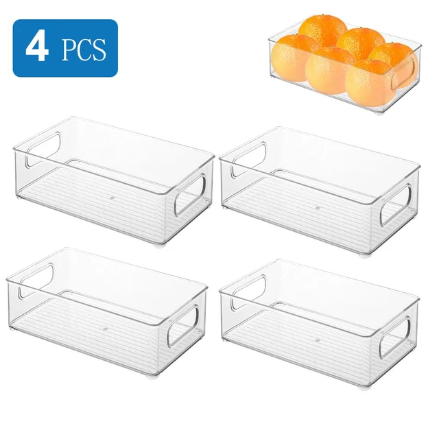 Refrigerator Organizer Bins 4pcs Stackable Clear Plastic Organizers Handles  Fridge Pantry Kitchen Cabinet Food Storage Container - AliExpress