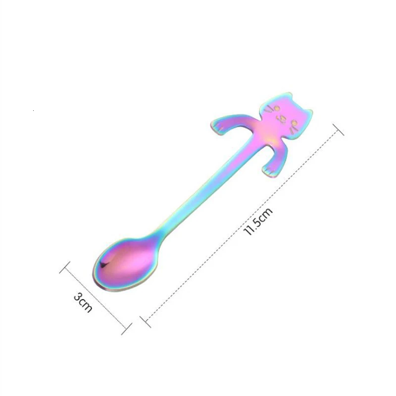 Мини-кошка десертная кофейная ложка, совок для мороженого 7 цветов на выбор - Цвет: multicolor