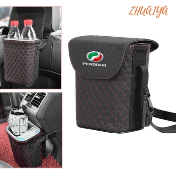 

Leather Car Trash Bin Auto Organizer Storage Box Gargage Holder Automobile Storage Car Accessories For Perodua LOGO