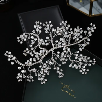 

Pearl Rhinestone Headband Bride Tiara Hairband Wedding Accessories Exquisite Silver Color Hair Accessories For Women