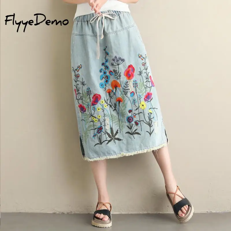 boho denim skirt
