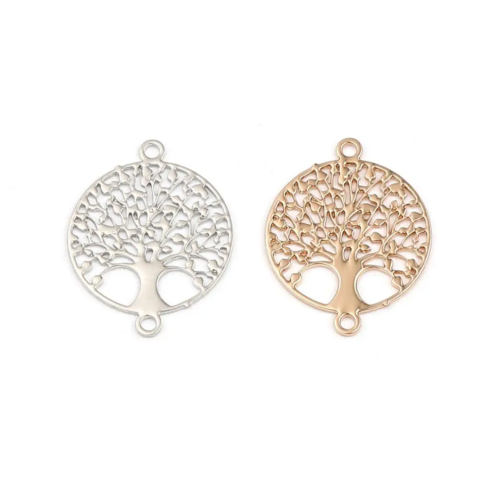 

DoreenBeads Fashion Copper Filigree Stamping Connectors Round KC Gold Silver Color Tree Pattern DIY Charms 15 x 12mm, 20 PCs