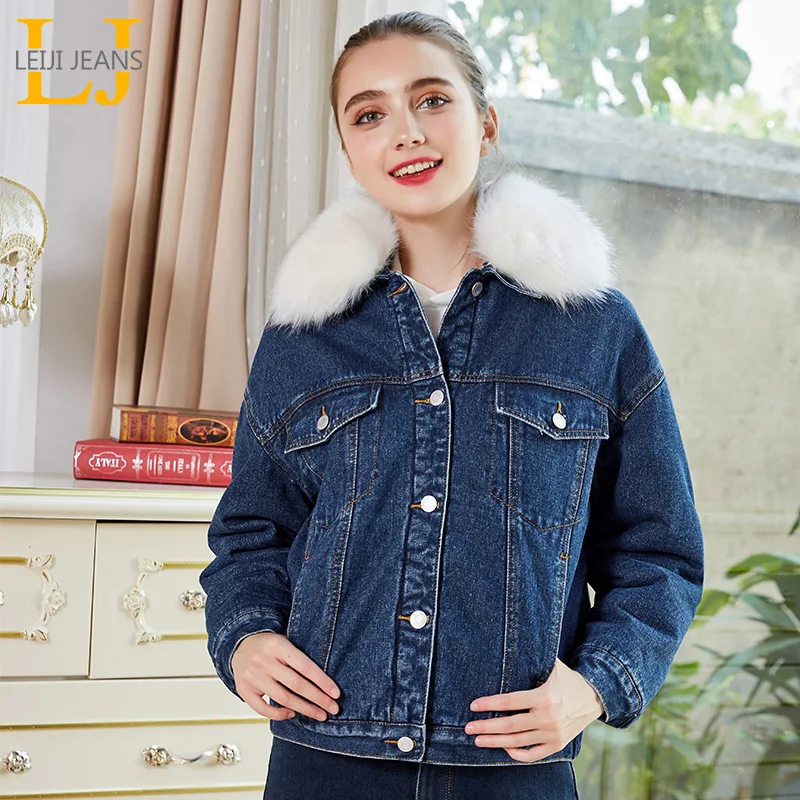 LEIJIJEANS новинка большой размер плюс бархат джинсовая одежда модный меховой