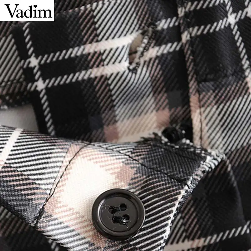 Vadim women chic plaid pants high paperbag waist bow tie belt pockets checkered female casual retro trousers mujer KB148