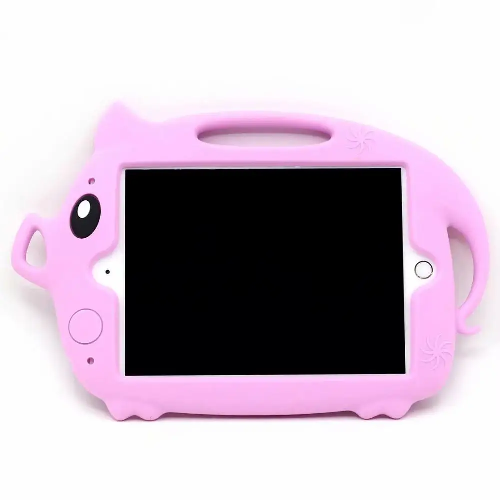 Милый детский безопасный силиконовый чехол для планшета с рисунком поросенка для Apple Ipad 9,7 Pro 9,7 Ipad 5 6 Air 1 2 Чехол-подставка+ ручка - Цвет: Розовый