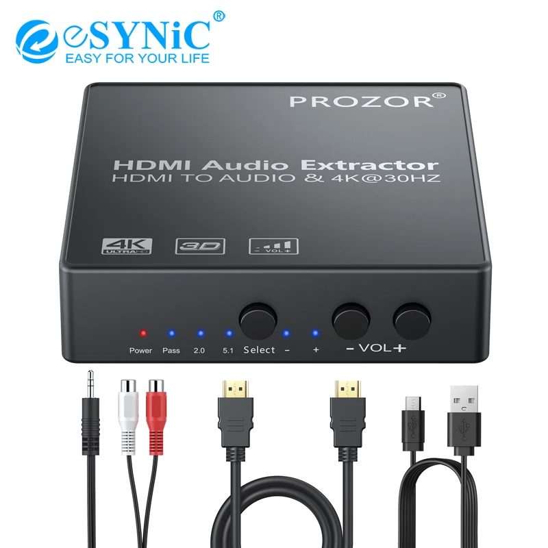 ESYNiC HDMI аудио экстрактор сплиттер в оптический Spdif Toslink + R/L RCA 3 5 мм стерео конвертер