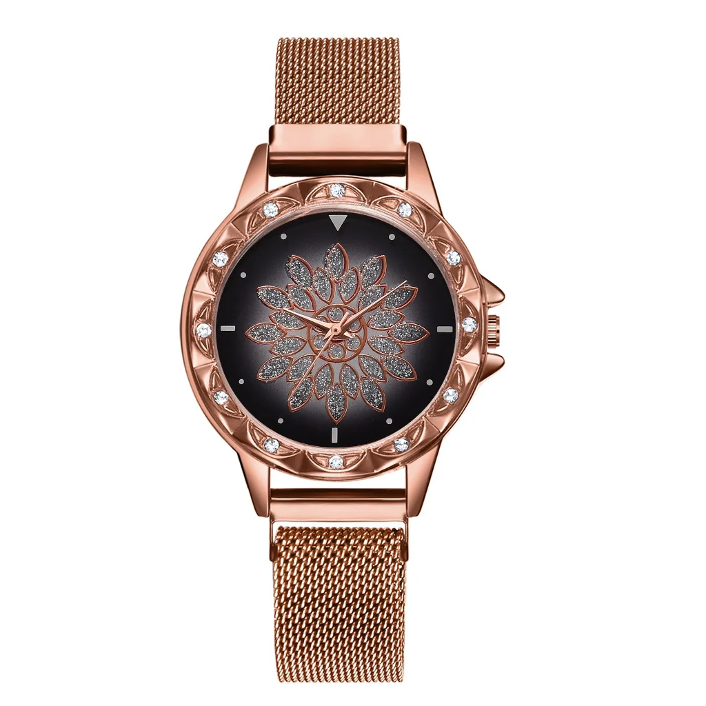 

Women Mesh Magnet LUCKY Flower Watch Lady Rhinestone