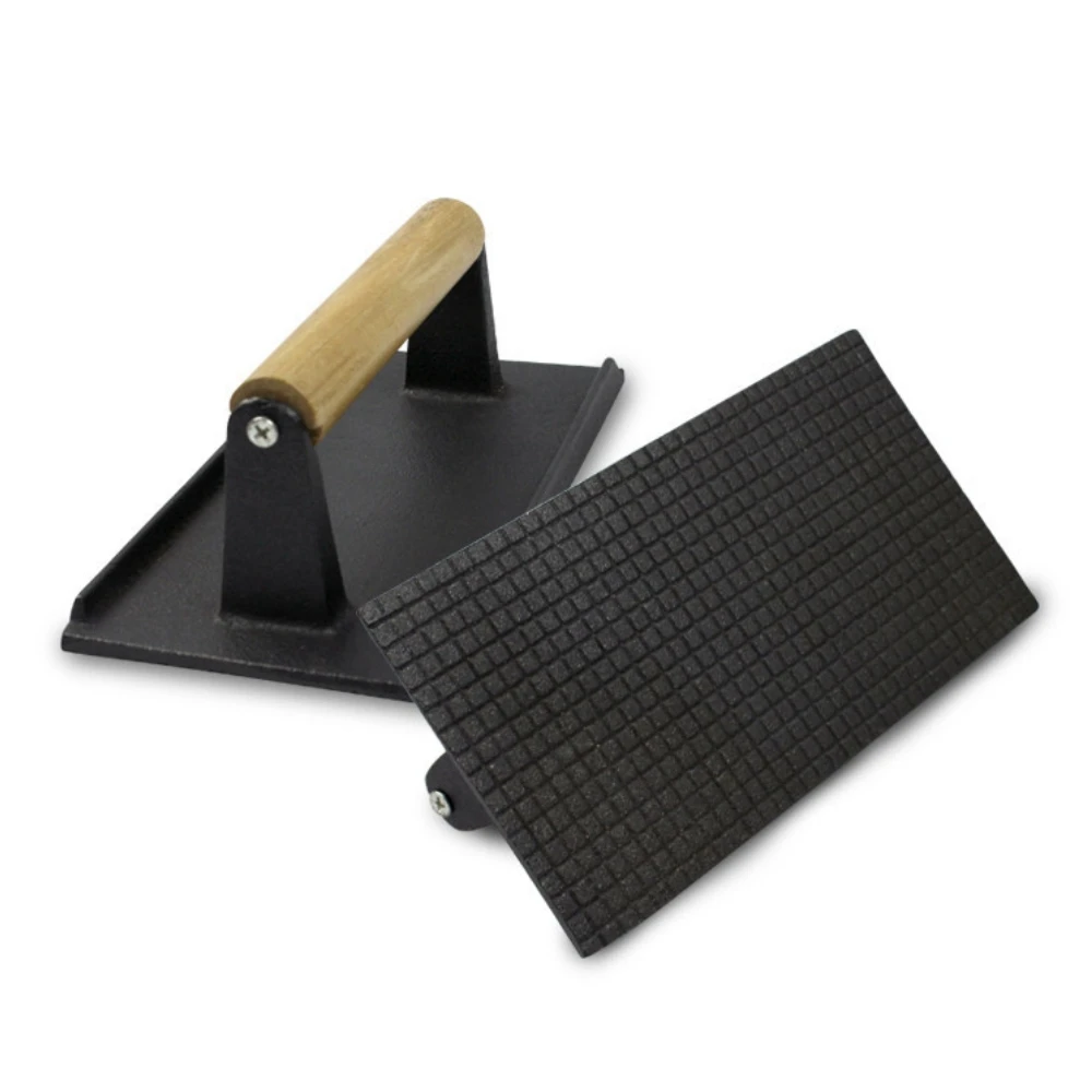 BBQ Tool Cast Iron Wooden Handle Steak Meat Press Grill Barbecue Pressure Plate