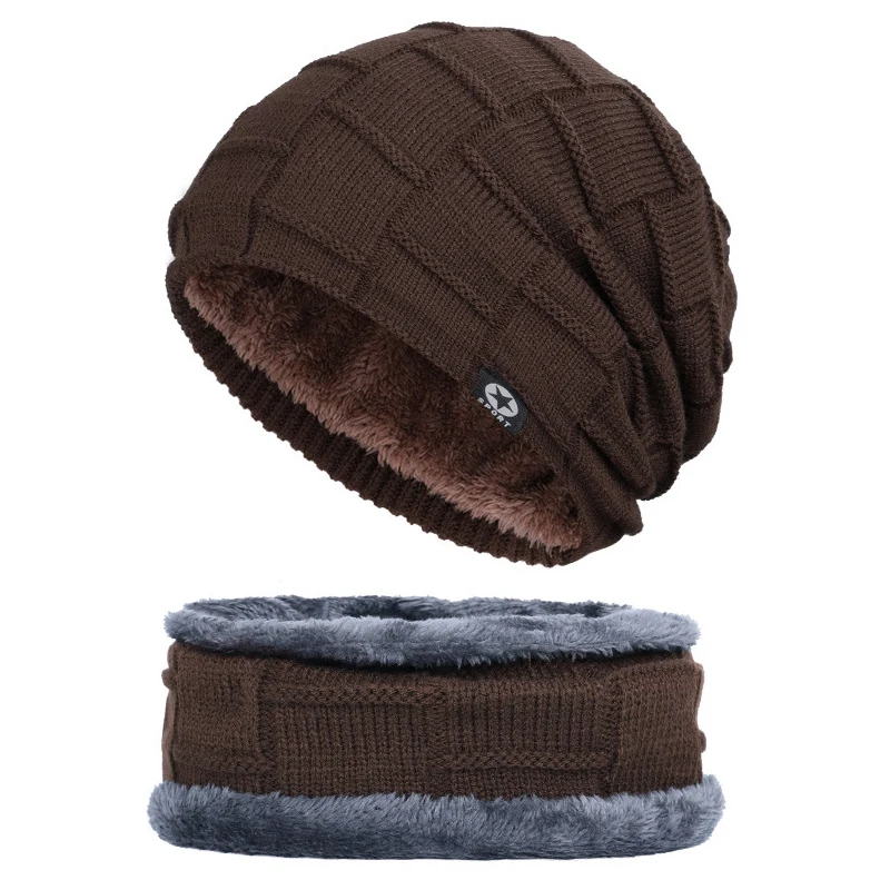 Men Women Winter Warm Crochet Knit Baggy Beanie Wool Skull Hat Ski Cap Scarf Set Neck Warmers Gaiters Skull Caps - Цвет: C