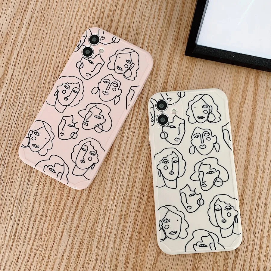 

Ins Funny Art Sketch Abstract Figures Soft Silicone Phone Case for iPhone 11 12 Pro XsMax XR X 7 8 Plus Simple Protection Cover