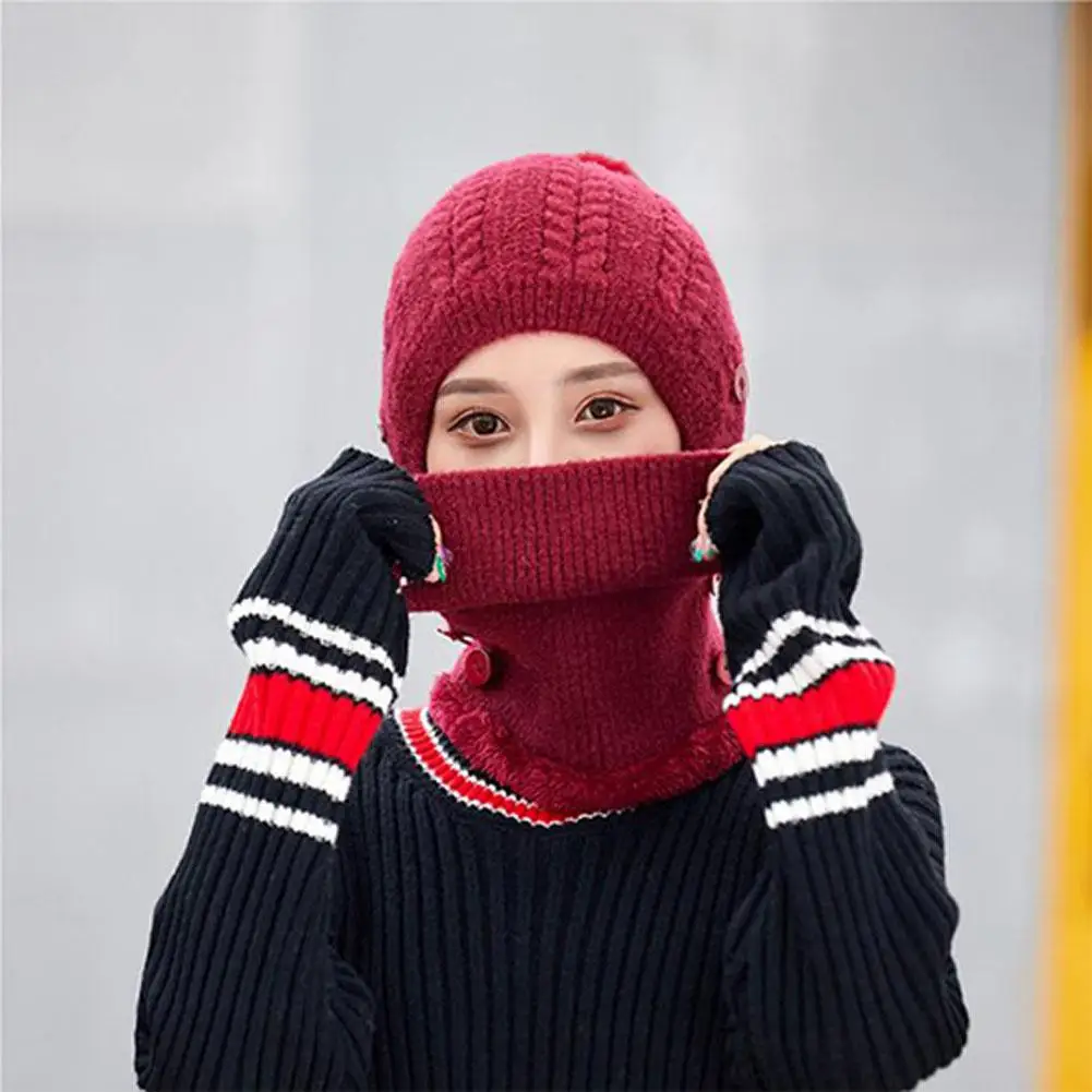 MeterMall Женский Теплый цельный головной убор-маска-шарф зимняя плотная вязка шерстяной шар для езды на открытом воздухе шапочки