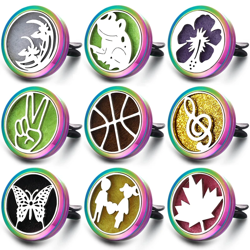 

2019 New Colorful Aroma Jewelry Stainless Steel Car Air Freshener Perfume Locket Essential Oil Diffuser Car Flower Clip Pendant