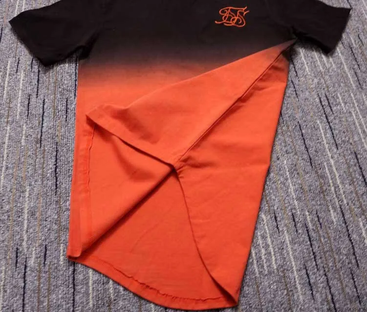 Летняя футболка из хлопка и шелка, футболка с градиентным принтом, футболки с короткими рукавами в стиле хип-хоп, футболка s, топы, мужские удлиненные футболки с