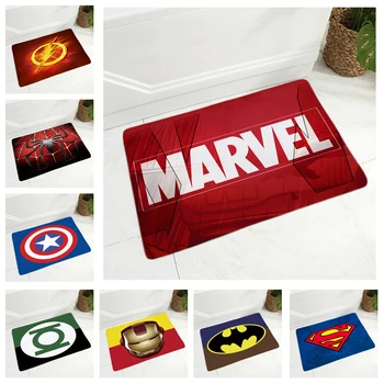 

Cartoon Marvel Superhero Logo Floor Door Mat for Children Room Non-Slip Doormat Decor Flannel Captain America Superman Carpet