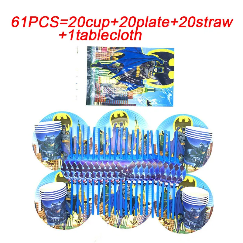 Superhero Batman Theme Birthday Party Decor Paper Plates Cups Plastic Straw Disposable Tableware Set Baby Shower Party Supplies