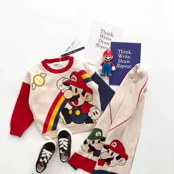 

Tonytaobaby Autumn and Winter New Boys and Girls Rainbow Cartoon Plush Sweater with Scarf