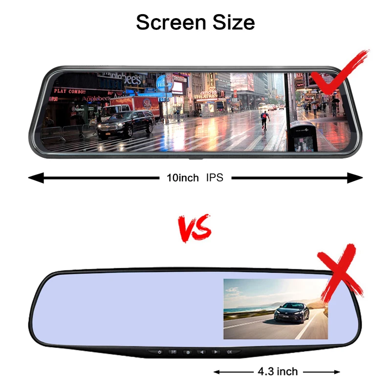 10 дюймов авто Зеркало заднего вида DVR 1080p Камера Двойной объектив Dash Cam 170 градусов Широкий формат потоковый медиа Регистраторы