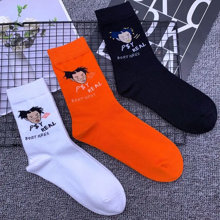 Носки для взрослых до середины икры, носки из хлопка, носки с мультяшными корабликами HAES PAY PY, настоящие очки для девочек, оранжевые, большие, афро шипы, кудрявые волосы, пряжка