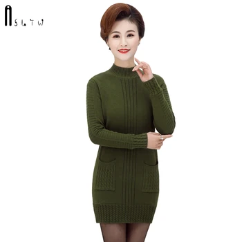 

ASLTW Long Sweater Women New Autumn Winter High Elasticity Twist Sweater Casual Turtleneck Knitted Sweater Dress