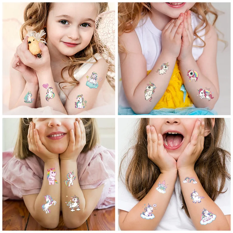 10Pcs/lot Cartoon Tattoo Stickers Children Hands Arm Unicorn Temporary Fake Tattoos Kids Birthday Party Decorations DIY Body Art