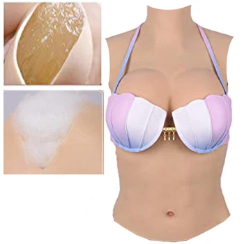 

Silicone Breast Crossdresser Half Body High Collar Mastectomy Fake Boobs with Bloodshot Ajusen for Transgender