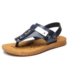 Новые летние пляжные вьетнамки из мягкой кожи высокого качества; удобные мужские сандалии на мягкой застежке; модная мужская обувь двойного назначения