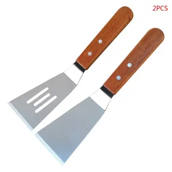 

2pcs Stainless Steel Leaky Steak Fried Shovel Spatula Pizza Cutter Spade Baking