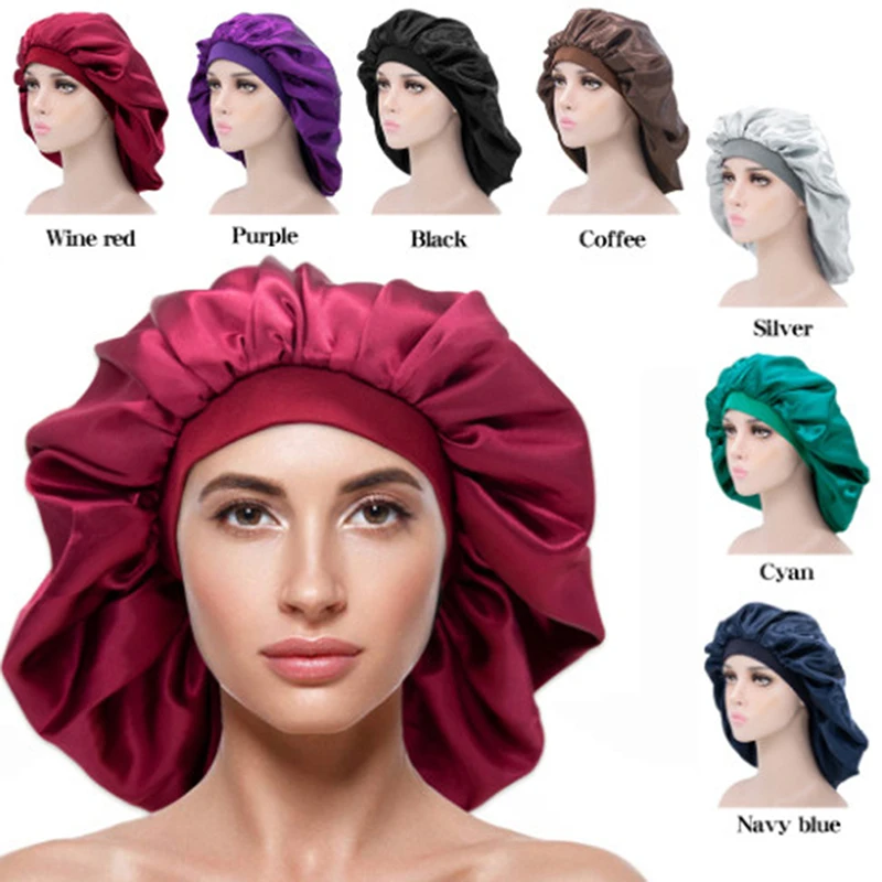 

Hot! High Quality Extra Large Satin Sleep Cap Waterproof Shower Cap Women Hair Treatment Hat