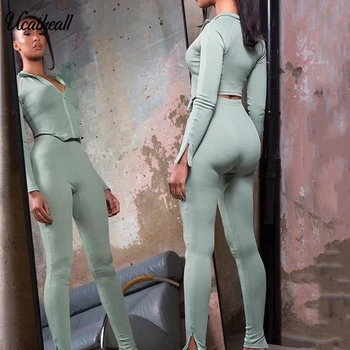 

Women Two Piece Set Solid Short Tracksuit Long Sleeve Top+Pant Sweat Suits Lounge Wear Outfits Matching Sets Femme