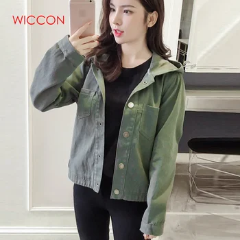 

Women Hooded Denim Jackets 2019 Autumn New Short Coat Casual Slim Tops Female Fashion Cowboy Coats