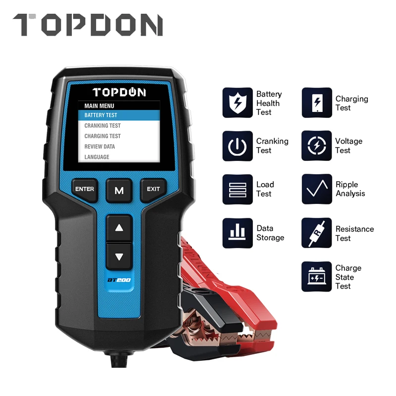 Тестер автомобильного аккумулятора TOPDON BT200 12 В 24 от 100 до 2000CCA|Тестер инструменты