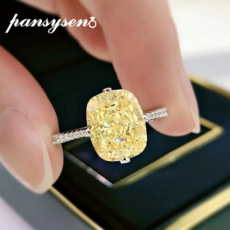 

PANSYSEN Real 925 Sterling Silver Sparkling Citrine High Carbon Diamond Gemstone Cocktail Rings for Women Luxury Fine Jewelry