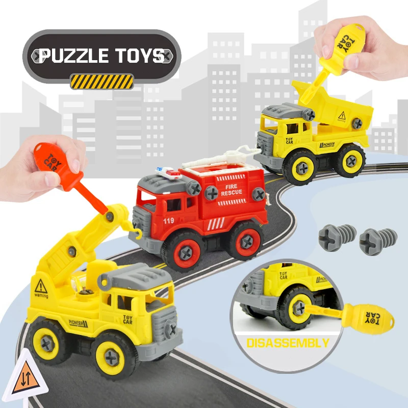 

4pcs/Set Alloy Diecast Engineering Car Models Fire Fighting Truck Toys Excavator Bulldozer Tractor Dump Roller Toys Car Kids Cl