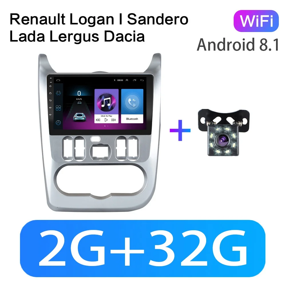 WIFI 2G-32G-8LED 2G+ 32G " 2din Android 8,1 GO автомобильный dvd-плеер для Renault Logan I Sandero Lada Lergus Dacia Duster автомобильный Радио gps WiFi плеер - Цвет: WIFI 2G-32G-8LED