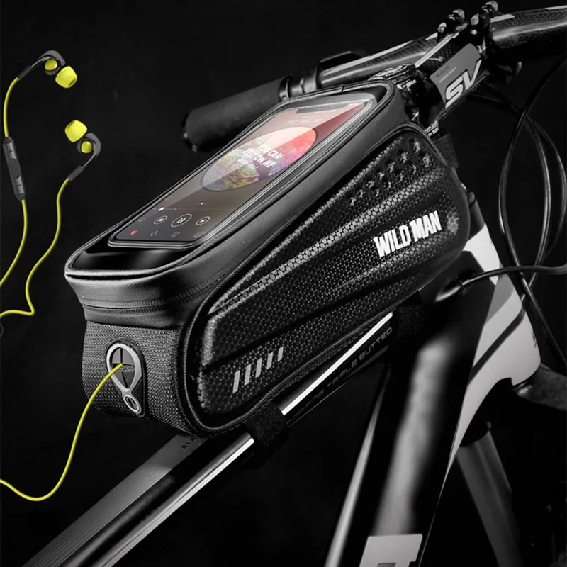 Top WILD MAN Hard Shell Bicycle Bag 6.2" Reflective Rainproof Touch Screen Phone Case Bag Bike Top Tube Bag Cycling Accessories 3