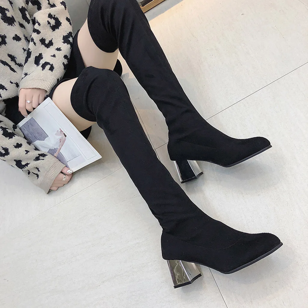 

Winter Over The Knee Women Boots Slip-On Round Toe High HeelShoes Pointed Toe Woman Long Boots Keep Warm Chaussures Femme