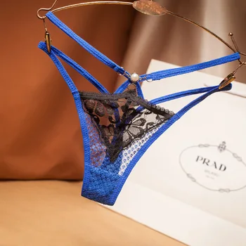 

Sexy Lingerie Women Lace Thongs Pearl Pendant Lace Embroidery G-String T-Back Briefs Underwear Adjustable Ladies Panties