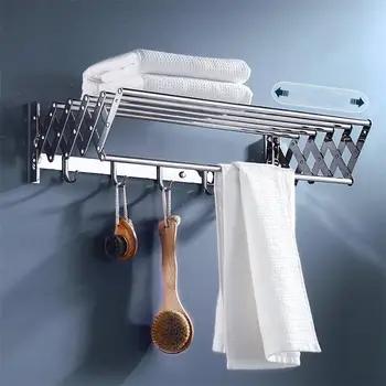 

Bathroom Storage Rack Telescopic Clothes Hanger Stainless Steel Wall Mount Storage Rack For Bathroom Clothes Rack(Silver)