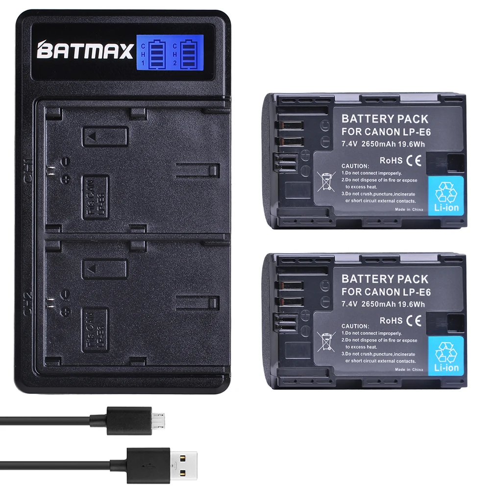 Батарея Batmax LP E6 LP E6 LP E6N + новое двойное зарядное устройство с ЖК дисплеем для Canon EOS 5DS R 5D Mark II 3 5D Mark III 6D 7D 60D 60Da 70D LPE6|Цифровые аккумуляторы| | АлиЭкспресс