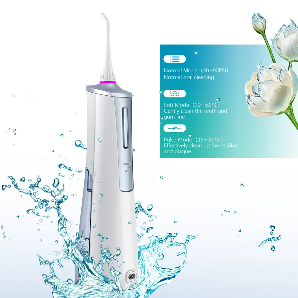 

Portable Water Flosser Jet Oral Irrigator Dental For Teeth Cleaning Power Water Pick Floss 3 Colors 145ml Water Tank 3 Nozzles